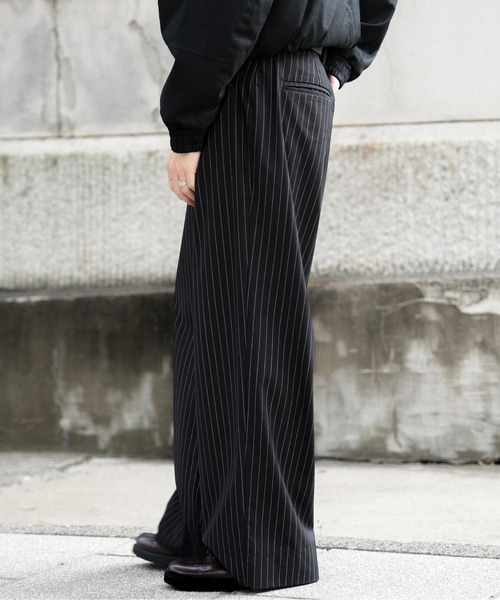 セール】フロントポケット ワイドストレート ストライプ スラックス