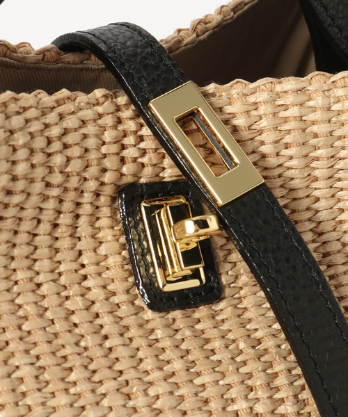 VIOLAd'ORO/ヴィオラドーロ】ラフィアシート*レザーハンドルBAG