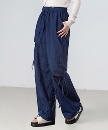 DAY CLOSET | 【大きいサイズ有/ウエスト紐調節可】涼し気シャカシャカ感。韓国っぽ サイドカット パラシュート カーゴパンツ レディース(カーゴパンツ)