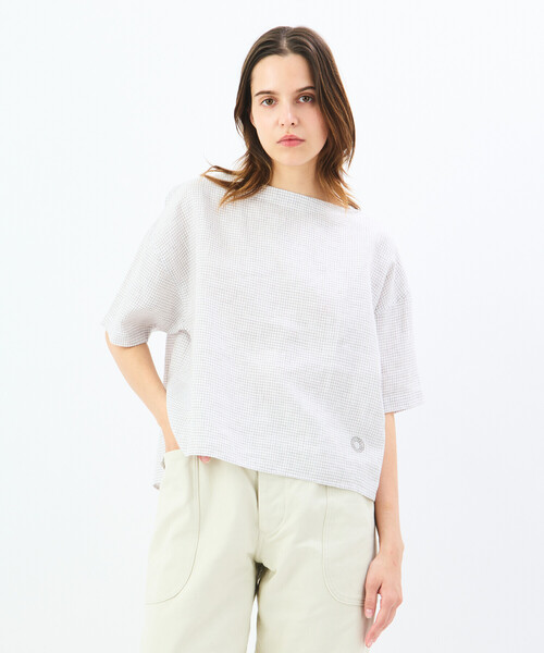 ORCIVAL | リネンチェック ボートネックプルオーバー WOMEN