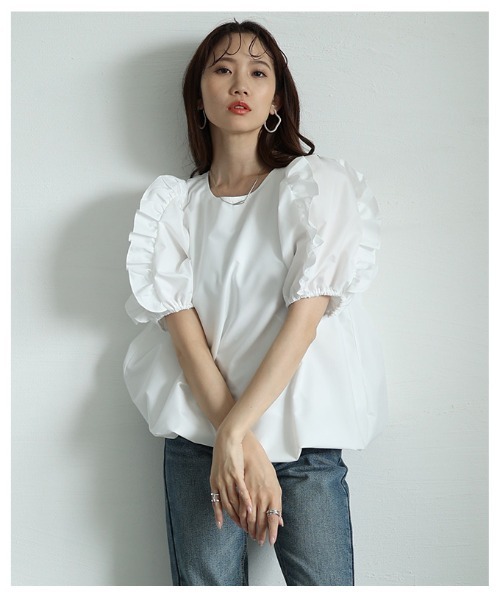 Sawa a la mode（サワアラモード）の「フリルパフスリーブバルーンブラウス（シャツ/ブラウス・レディース・ホワイト/ブラック・FREE）」の17枚目の写真