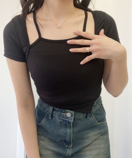kirakiraShop（キラキラショップ）の「ホルター スクエア ネック 半袖 デザイン Tシャツ（Tシャツ/カットソー・レディース・ホワイト/ブラック・FREE）」の8枚目の写真