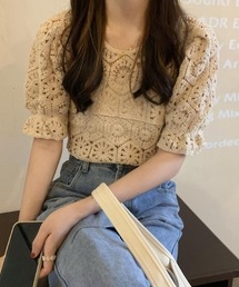 パフスリーブ」に該当するトップス（ホワイト/白色系・刺繍