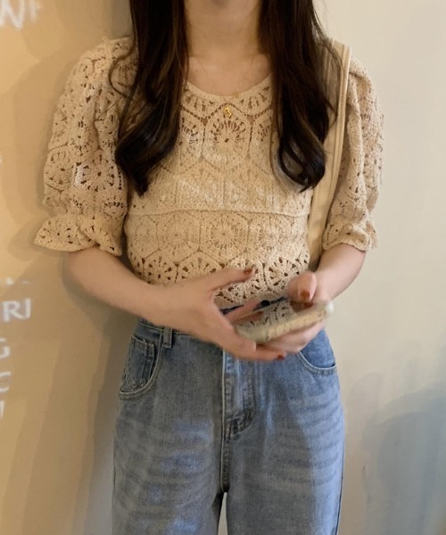 gossip！ロサンゼルス（ゴシップロサンゼルス）の「クロシェ編み パフスリーブトップス（ニット/セーター・レディース・ホワイト/オフホワイト・FREE）」の14枚目の写真
