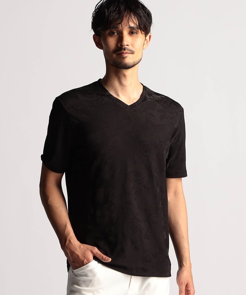 NICOLE CLUB FOR MEN(ニコルクラブフォーメン)の「アラカルトリンクスジャカードVネック半袖プルオーバー(Tシャツ/カットソー・メンズ・ホワイト系/ブラック系1/ブラック系2/グレー系1/グレー系2・MEDIUM/LARGE/X-LARGE)」の3枚目の写真