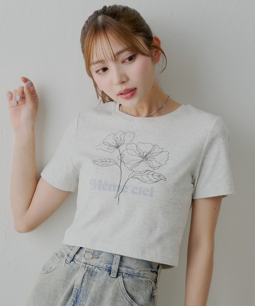 セール】【5色展開】フラワー刺繍チビT（Tシャツ/カットソー