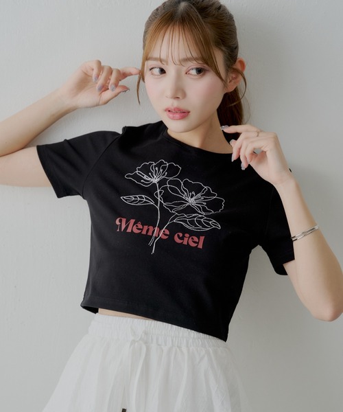 セール】【5色展開】フラワー刺繍チビT（Tシャツ/カットソー
