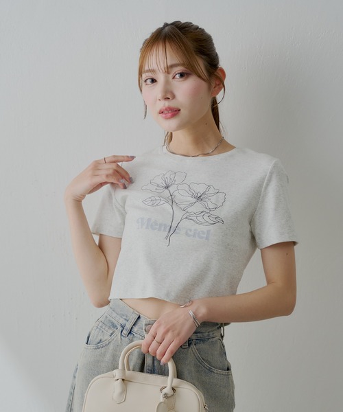 セール】【5色展開】フラワー刺繍チビT（Tシャツ/カットソー