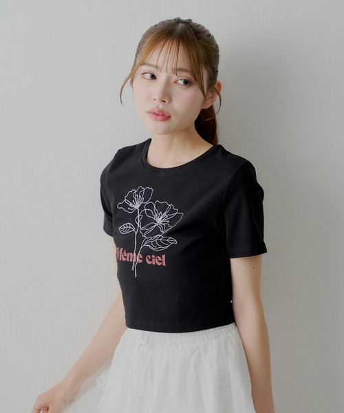 セール】【5色展開】フラワー刺繍チビT（Tシャツ/カットソー