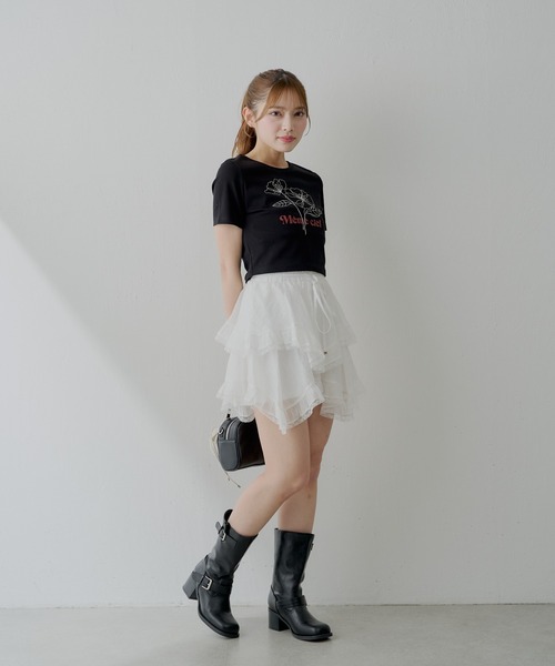 セール】【5色展開】フラワー刺繍チビT（Tシャツ/カットソー