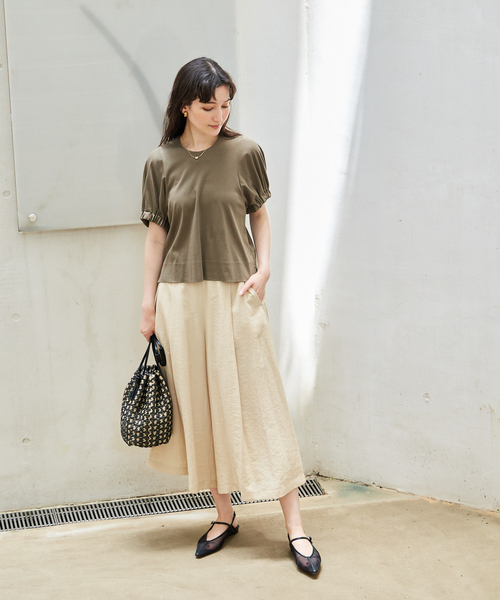 qualite（カリテ）の「【接触冷感】ナチュラルシャンブレーフレアパンツ/オフィスカジュアル/夏服（その他パンツ・レディース・ベージュ/グリーン/ブラック・36/38/40）」の5枚目の写真