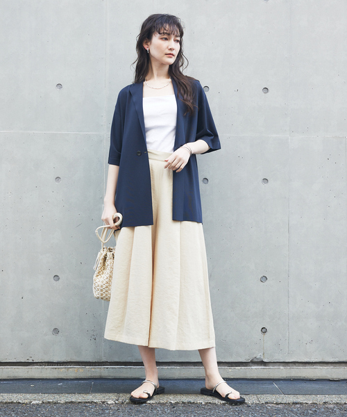 qualite（カリテ）の「【接触冷感】ナチュラルシャンブレーフレアパンツ/オフィスカジュアル/夏服（その他パンツ・レディース・ベージュ/グリーン/ブラック・36/38/40）」の15枚目の写真