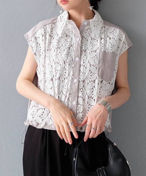 Rejoule(リジュール)の「花柄レース 切り替えデザインノースリーブシャツ(シャツ/ブラウス・レディース・ホワイト/グレー/ブラック・FREE)」の10枚目の写真