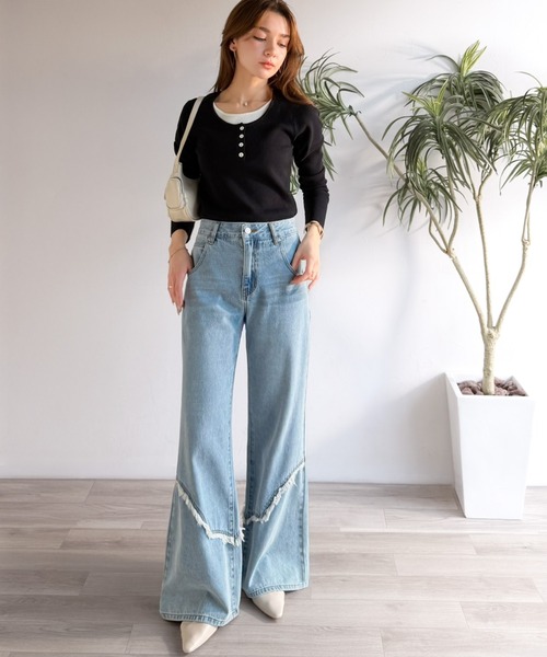 mily bilet（ミウィビレット）の「【mily bilet】ヴィンテージライクな脚盛れデニム♪ウエスタンライクフリンジダメージフレアジーンズ（デニムパンツ・レディース・ブラック/その他1/ブルー・MEDIUM/LARGE/X-LARGE/SMALL）」の17枚目の写真