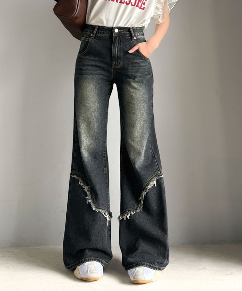 mily bilet（ミウィビレット）の「【mily bilet】ヴィンテージライクな脚盛れデニム♪ウエスタンライクフリンジダメージフレアジーンズ（デニムパンツ・レディース・ブラック/その他1/ブルー・MEDIUM/LARGE/X-LARGE/SMALL）」の8枚目の写真