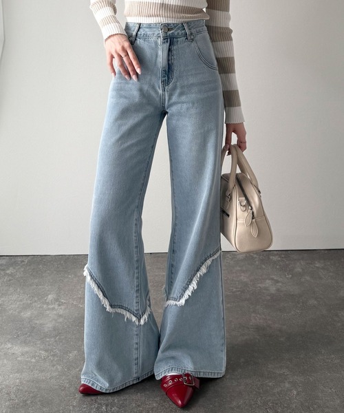 mily bilet（ミウィビレット）の「【mily bilet】ヴィンテージライクな脚盛れデニム♪ウエスタンライクフリンジダメージフレアジーンズ（デニムパンツ・レディース・ブラック/その他1/ブルー・MEDIUM/LARGE/X-LARGE/SMALL）」の10枚目の写真