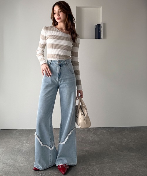 mily bilet（ミウィビレット）の「【mily bilet】ヴィンテージライクな脚盛れデニム♪ウエスタンライクフリンジダメージフレアジーンズ（デニムパンツ・レディース・ブラック/その他1/ブルー・MEDIUM/LARGE/X-LARGE/SMALL）」の11枚目の写真