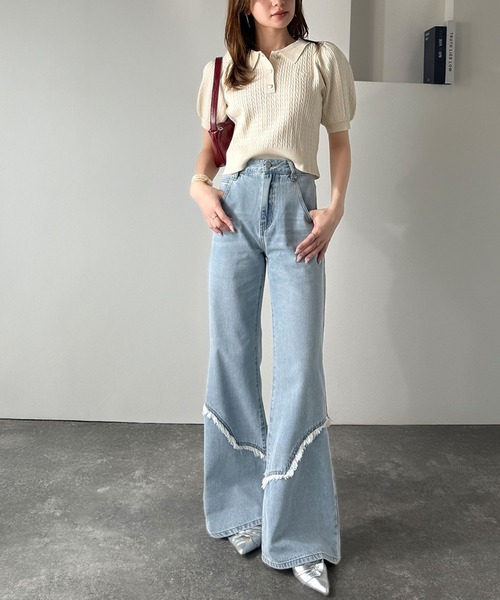 mily bilet（ミウィビレット）の「【mily bilet】ヴィンテージライクな脚盛れデニム♪ウエスタンライクフリンジダメージフレアジーンズ（デニムパンツ・レディース・ブラック/その他1/ブルー・MEDIUM/LARGE/X-LARGE/SMALL）」の14枚目の写真