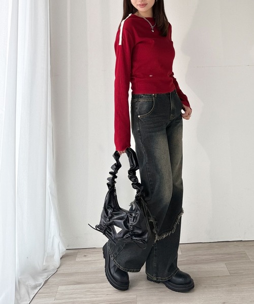 mily bilet（ミウィビレット）の「【mily bilet】ヴィンテージライクな脚盛れデニム♪ウエスタンライクフリンジダメージフレアジーンズ（デニムパンツ・レディース・ブラック/その他1/ブルー・MEDIUM/LARGE/X-LARGE/SMALL）」の7枚目の写真