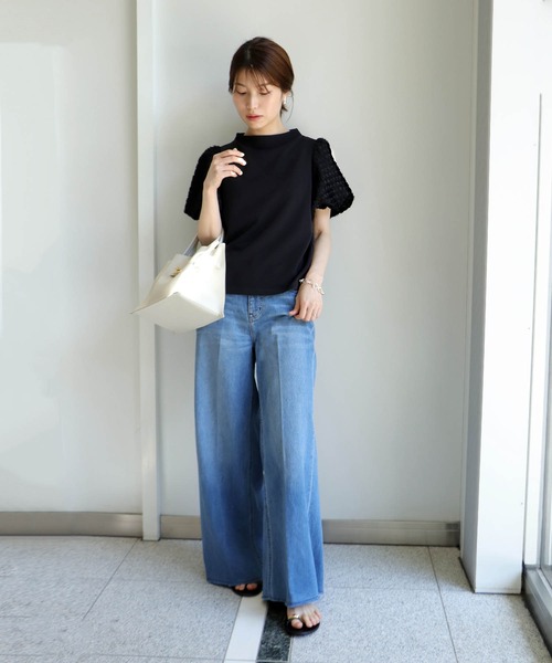 ジネス jines ファンシースリーブドッキング半袖トップス ファンシースリーブドッキング半袖トップス（Tシャツ/カットソー