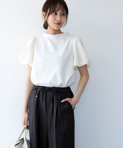 ジネス jines ファンシースリーブドッキング半袖トップス セール】ファンシースリーブドッキング半袖トップス（Tシャツ