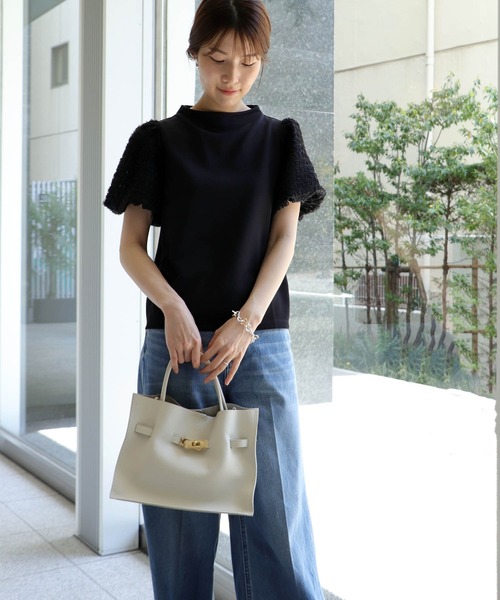 ジネス jines ファンシースリーブドッキング半袖トップス セール】ファンシースリーブドッキング半袖トップス（Tシャツ