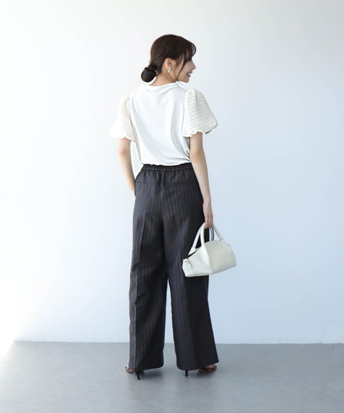 セール】ファンシースリーブドッキング半袖トップス（Tシャツ