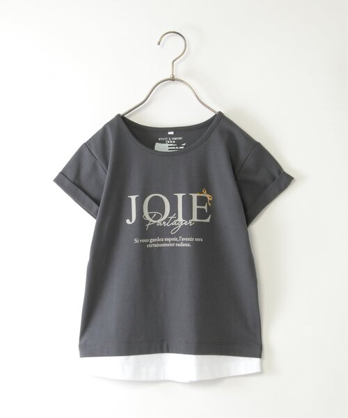 ikka(イッカ)の「【親子コーデ】裾レイヤードロールアップロゴTシャツ(120~160cm)(Tシャツ/カットソー・キッズ・エメラルドブルー/チャコールグレー/ピンク・120/130/140/150/160)」の1枚目の写真