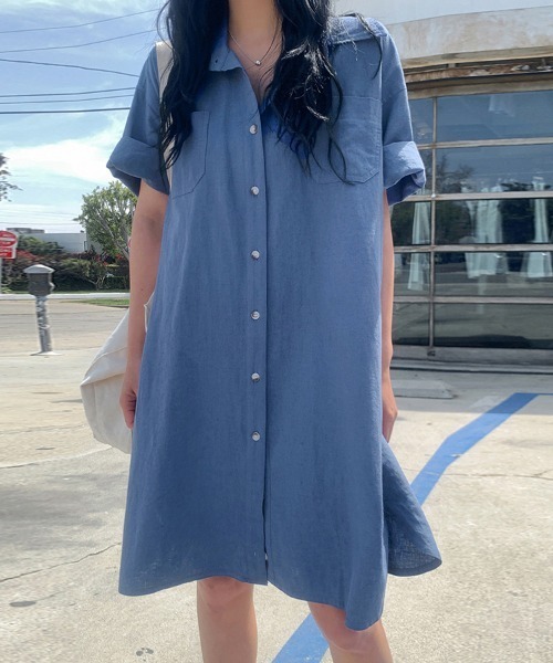 ReRe（リリ）の「選べる2TYPEシャツワンピース（シャツワンピース・レディース・ブルー/グレー系その他/イエロー系その他/ブラウン系その他/ピンク系その他/グリーン/ブラウン/ピンク/ベージュ系その他/ベージュ/ダークグレー/マスタード/グリーン系その他/ブルー系その他・FREE）」の10枚目の写真
