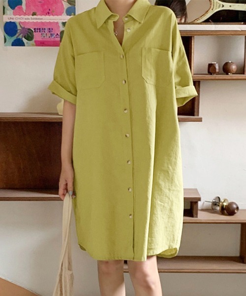 ReRe（リリ）の「選べる2TYPEシャツワンピース（シャツワンピース・レディース・ブルー/グレー系その他/イエロー系その他/ブラウン系その他/ピンク系その他/グリーン/ブラウン/ピンク/ベージュ系その他/ベージュ/ダークグレー/マスタード/グリーン系その他/ブルー系その他・FREE）」の12枚目の写真