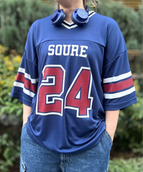 ILL'S（イルズ）の「ビッグシルエット フロントナンバリングプリント 半袖フットボールTシャツ カットソー レディース 【Soure】（Tシャツ/カットソー・メンズ・ネイビー/ホワイト/グリーン/ホワイト系その他・FREE）」の4枚目の写真