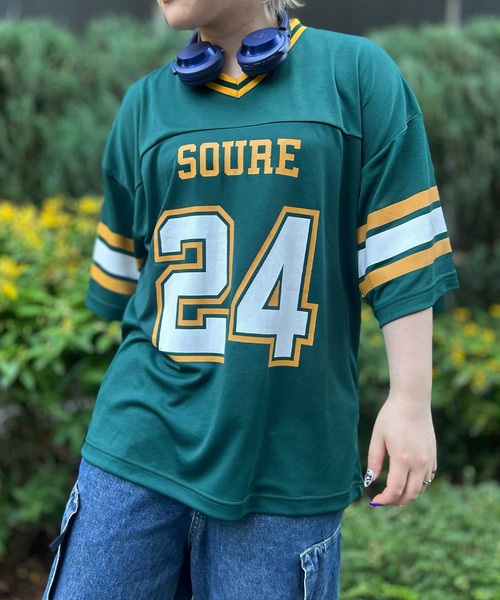 ILL'S（イルズ）の「ビッグシルエット フロントナンバリングプリント 半袖フットボールTシャツ カットソー レディース 【Soure】（Tシャツ/カットソー・メンズ・ネイビー/ホワイト/グリーン/ホワイト系その他・FREE）」の3枚目の写真