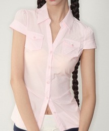 SHEPP（シープ）の「ウエストシェイプ半袖チェックブラウス / クロップド（シャツ/ブラウス）」