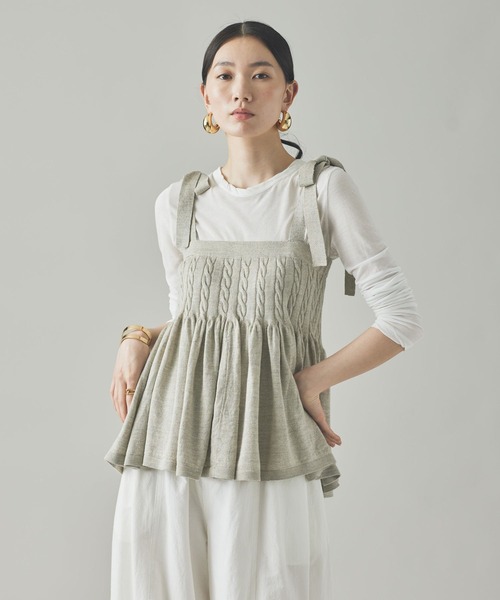 Curensology（カレンソロジー）の「Curensology(カレンソロジー)/ウールリネンキャミニット（キャミソール・レディース・ベージュ/ネイビー/ライトブラウン・FREE）」の4枚目の写真