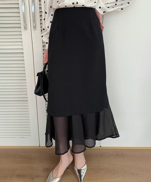 Lace Ladies(レースレディース)の「裾フレア サイドスリット レイヤード ロング スカート(スカート・レディース・ブラック・M/XL/S/L)」の1枚目の写真