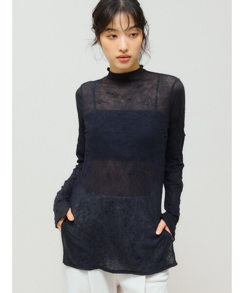 MIDIUMISOLID（ミディウミソリッド）の「MIDIUMISOLID for Ladies シアーハイネックインナー（Tシャツ/カットソー・レディース・チャコールグレー/オフホワイト/ピンク/ブラック/ベージュ・FREE）」の3枚目の写真