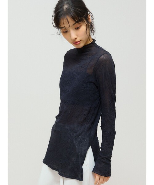 MIDIUMISOLID（ミディウミソリッド）の「MIDIUMISOLID for Ladies シアーハイネックインナー（Tシャツ/カットソー・レディース・チャコールグレー/オフホワイト/ピンク/ブラック/ベージュ・FREE）」の9枚目の写真