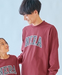 赤い長袖カットソー ギタープリント Tシャツ/カットソー（レッド/赤色系・前面プリント）ファッション通販