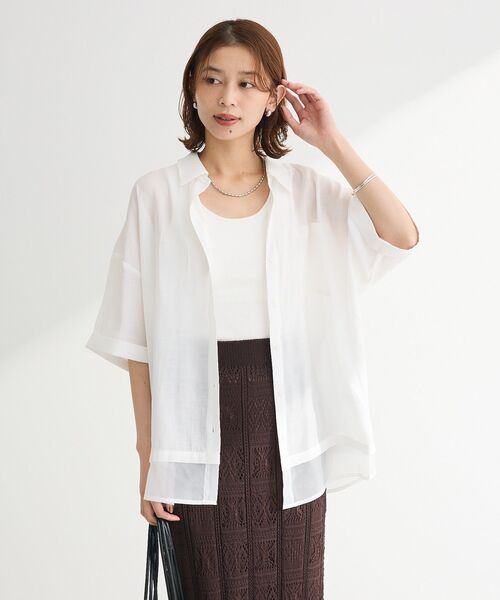 Green　Parks（グリーンパークス）の「裾レイヤードショートスリーブシャツⅡ（シャツ/ブラウス・レディース・ベージュ/サックスブルー/ブラック/オフホワイト・FREE）」の11枚目の写真