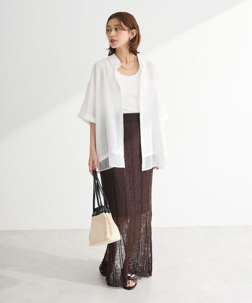 Green　Parks（グリーンパークス）の「裾レイヤードショートスリーブシャツⅡ（シャツ/ブラウス・レディース・ベージュ/サックスブルー/ブラック/オフホワイト・FREE）」の10枚目の写真