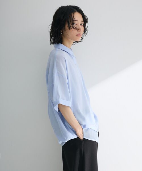 Green　Parks（グリーンパークス）の「裾レイヤードショートスリーブシャツⅡ（シャツ/ブラウス・レディース・ベージュ/サックスブルー/ブラック/オフホワイト・FREE）」の22枚目の写真