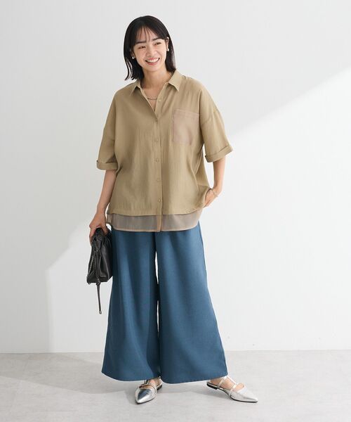 Green　Parks（グリーンパークス）の「裾レイヤードショートスリーブシャツⅡ（シャツ/ブラウス・レディース・ベージュ/サックスブルー/ブラック/オフホワイト・FREE）」の20枚目の写真