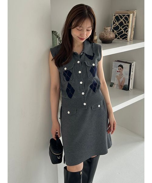 FRAY I.D（フレイアイディー）の「フラップデザインニットミニスカート（スカート・レディース・イエロー/ブラック/グレー・F）」の5枚目の写真