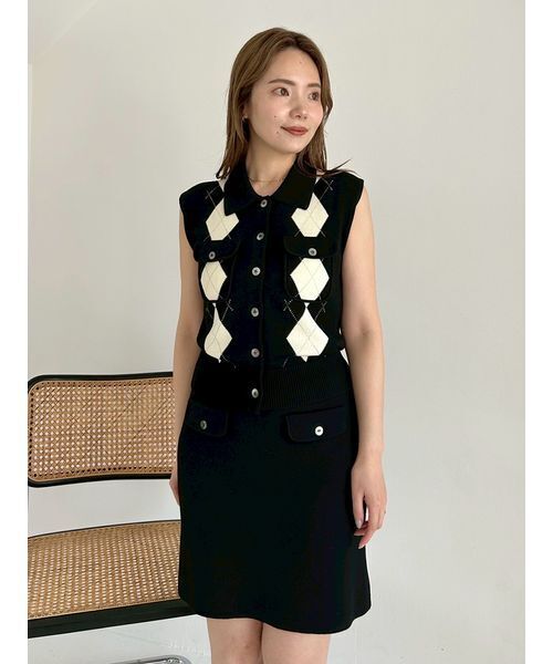 FRAY I.D（フレイアイディー）の「フラップデザインニットミニスカート（スカート・レディース・イエロー/ブラック/グレー・F）」の8枚目の写真