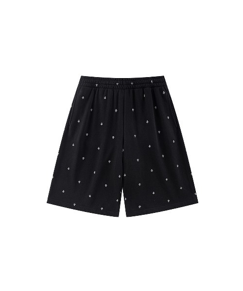 UNKNOWN LONDON（アンノウン・ロンドン）の「ショーツ｜Tiny Cross Glitter Baggy Sweat Shorts｜Unknown London（スウェットパンツ・メンズ・ブラック/オフホワイト・X-LARGE/LARGE/MEDIUM/SMALL）」の2枚目の写真