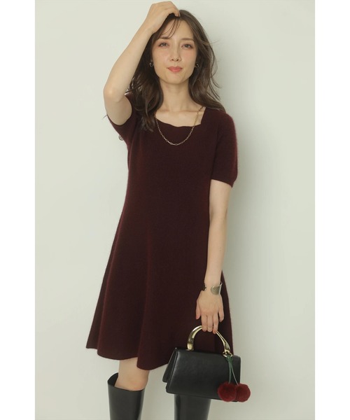 Apuweiser-riche（アプワイザーリッシェ）の「ふわふわ半袖スクエアニットワンピース（ワンピース・レディース・ボルドー/ホワイト/グレー・2/1）」の9枚目の写真