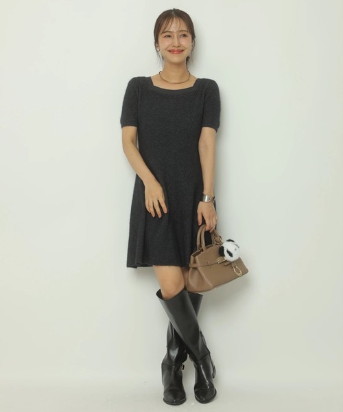 Apuweiser-riche（アプワイザーリッシェ）の「ふわふわ半袖スクエアニットワンピース（ワンピース・レディース・ボルドー/ホワイト/グレー・2/1）」の10枚目の写真