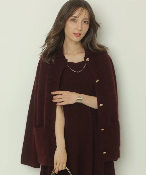 Apuweiser-riche（アプワイザーリッシェ）の「ふわふわ半袖スクエアニットワンピース（ワンピース・レディース・ボルドー/ホワイト/グレー・2/1）」の7枚目の写真