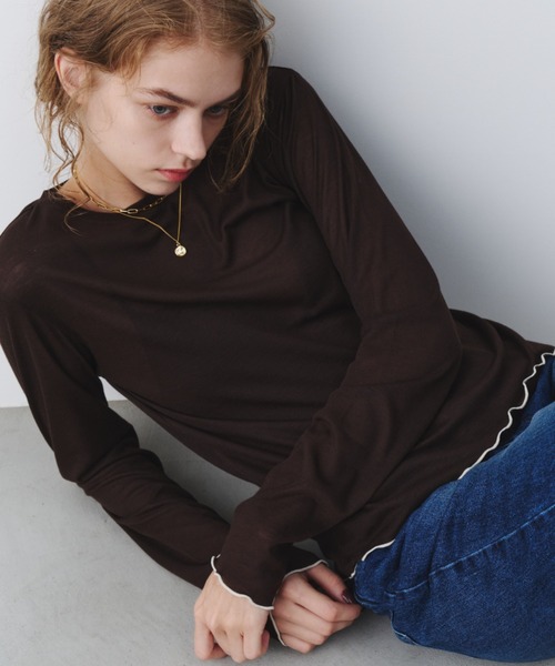 bita.（ビタ）の「シアーリブボートネックトップス（Tシャツ/カットソー・レディース・ブラウン/ブラック/ブルー・FREE）」の2枚目の写真