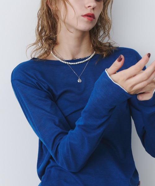 bita.（ビタ）の「シアーリブボートネックトップス（Tシャツ/カットソー・レディース・ブラウン/ブラック/ブルー・FREE）」の3枚目の写真